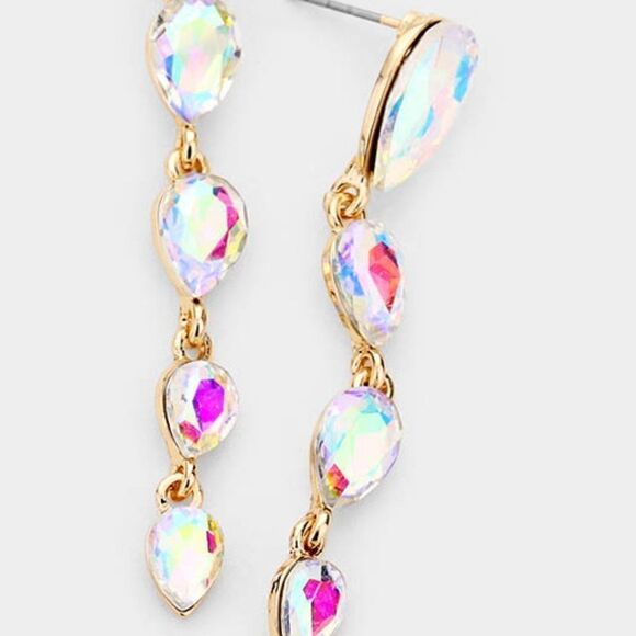 Abalone Crystal Teardrop Dangle Earrings - Picture 2 of 5